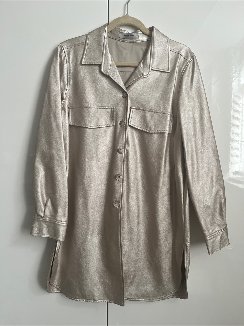 BRIAN BAILEY NWT Faux Leather Jacket/Dress Lined with Tie Belt, Size L
